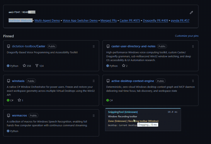 ADCE extracting Waterfox browser tabs, URLs, and document context in under 15ms without browser DOM crawling.